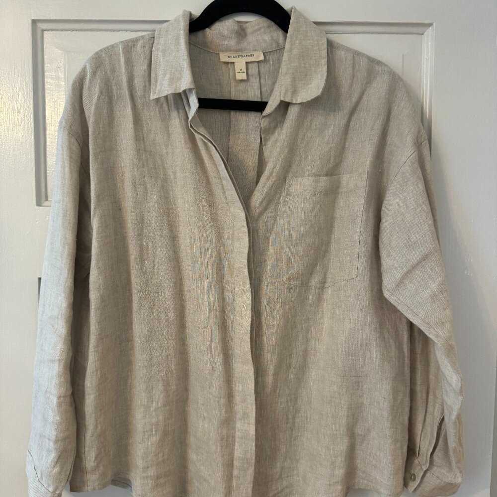 100% Linen, medium, oversized button-down shirt